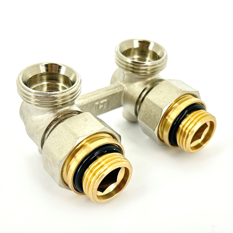 Узел угловой НН 1/2 х 3/4ЕК радиаторный со встроенными вентилями, с ниппелями