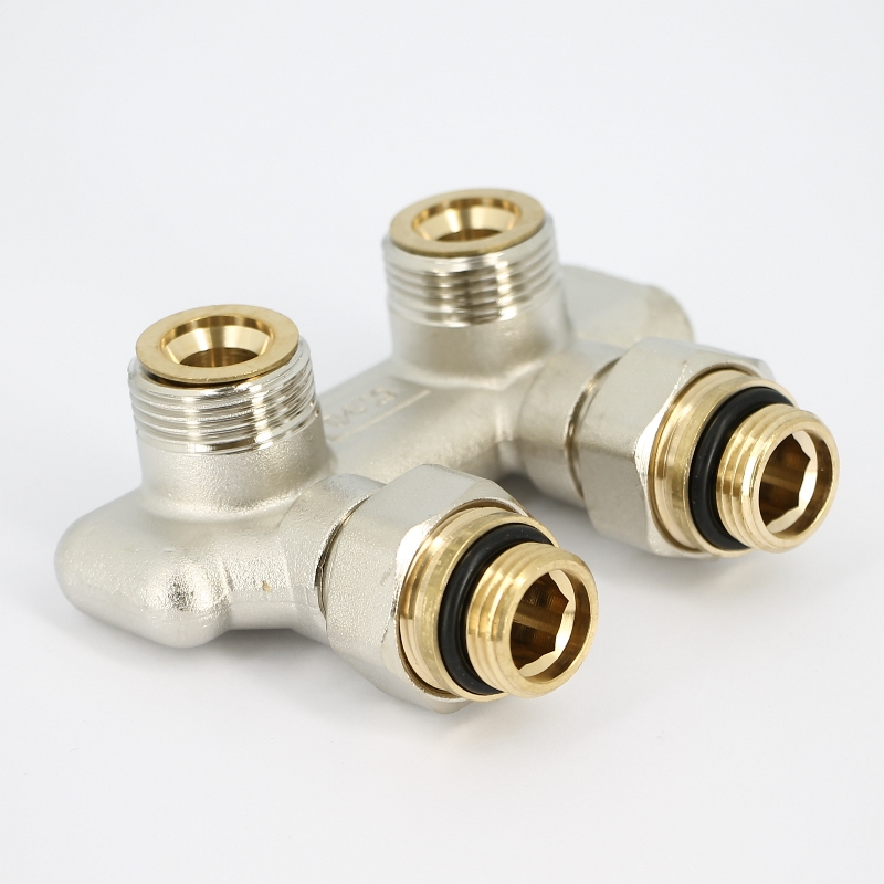 Узел угловой перекрёстный НВ 3/4 х 3/4ЕК радиаторный со встроенными вентилями, с ниппелями и адапт