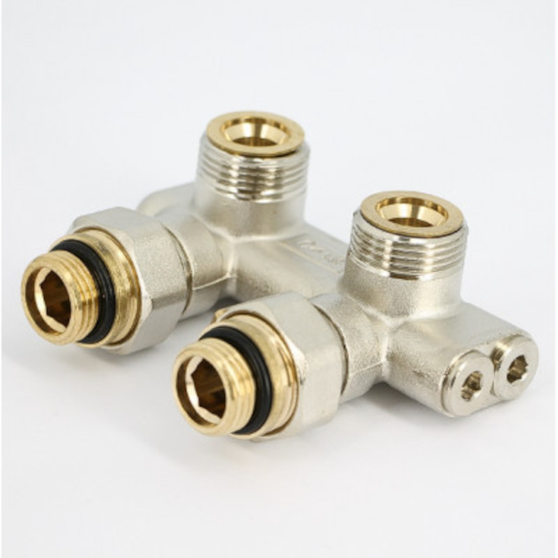 Узел угловой перекрёстный НВ 3/4ЕК х 3/4ЕК радиаторный со встроенными вентилями