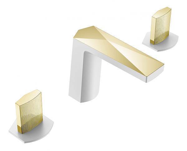 Смеситель для раковины Boheme Venturo врезной на 3 отверстия Touch белый глянцевый/золото глянцевое 150-WG-TOUCH
