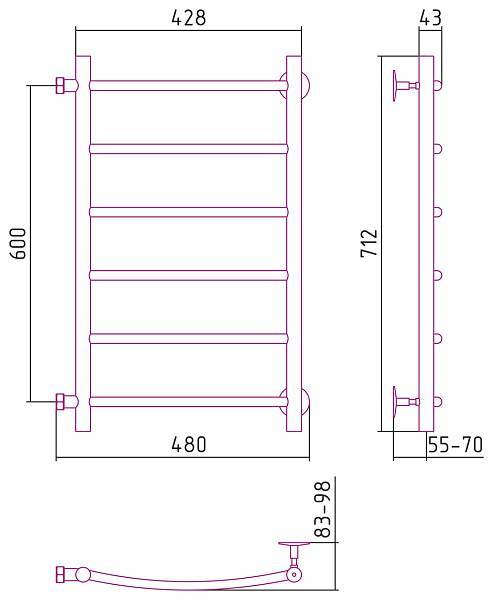 Полотенцесушитель водяной Стилье Версия-Б2 40x60 см черный 17612-6040