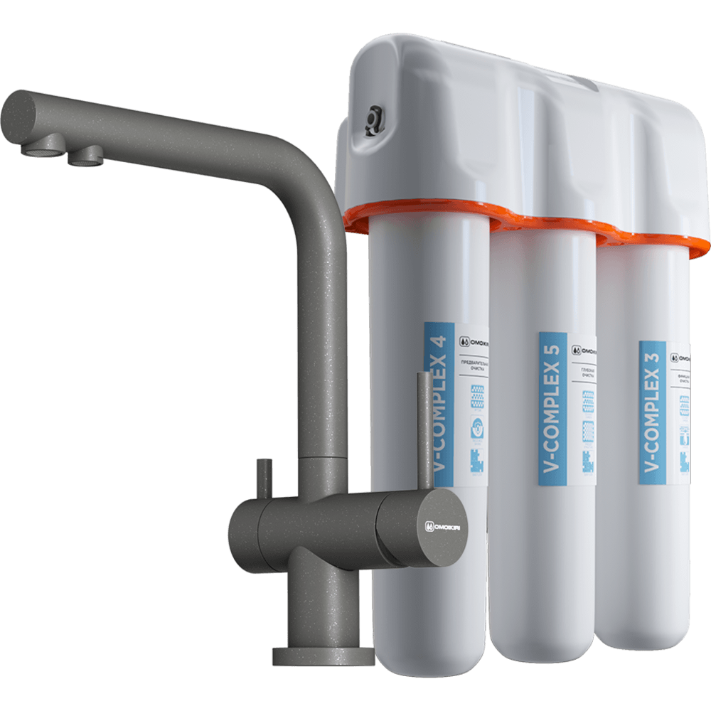 Комплект Omoikiri смеситель Nagano-P и фильтр pure drop Lite платина 4064.8028P