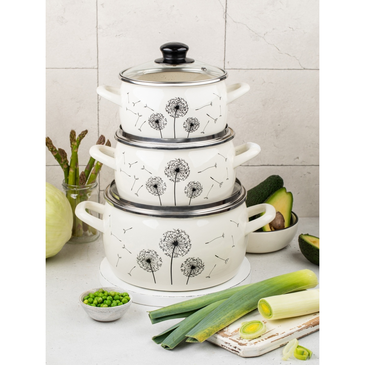 Набор кастрюль Metrot Одуванчик эмалированная сталь 6 предметов 178875