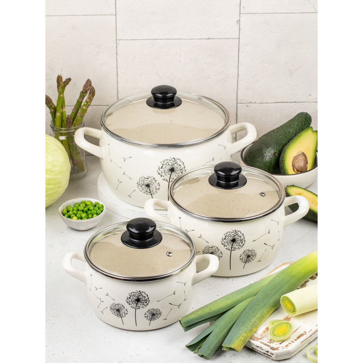 Набор кастрюль Metrot Одуванчик эмалированная сталь 6 предметов 178875