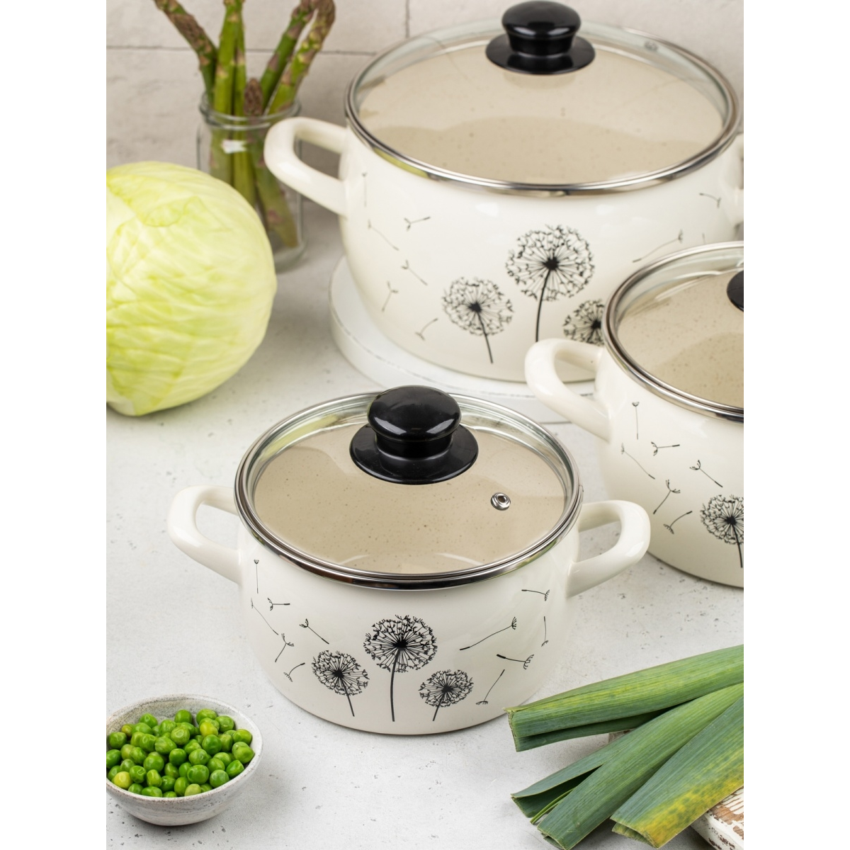 Набор кастрюль Metrot Одуванчик эмалированная сталь 6 предметов 178875