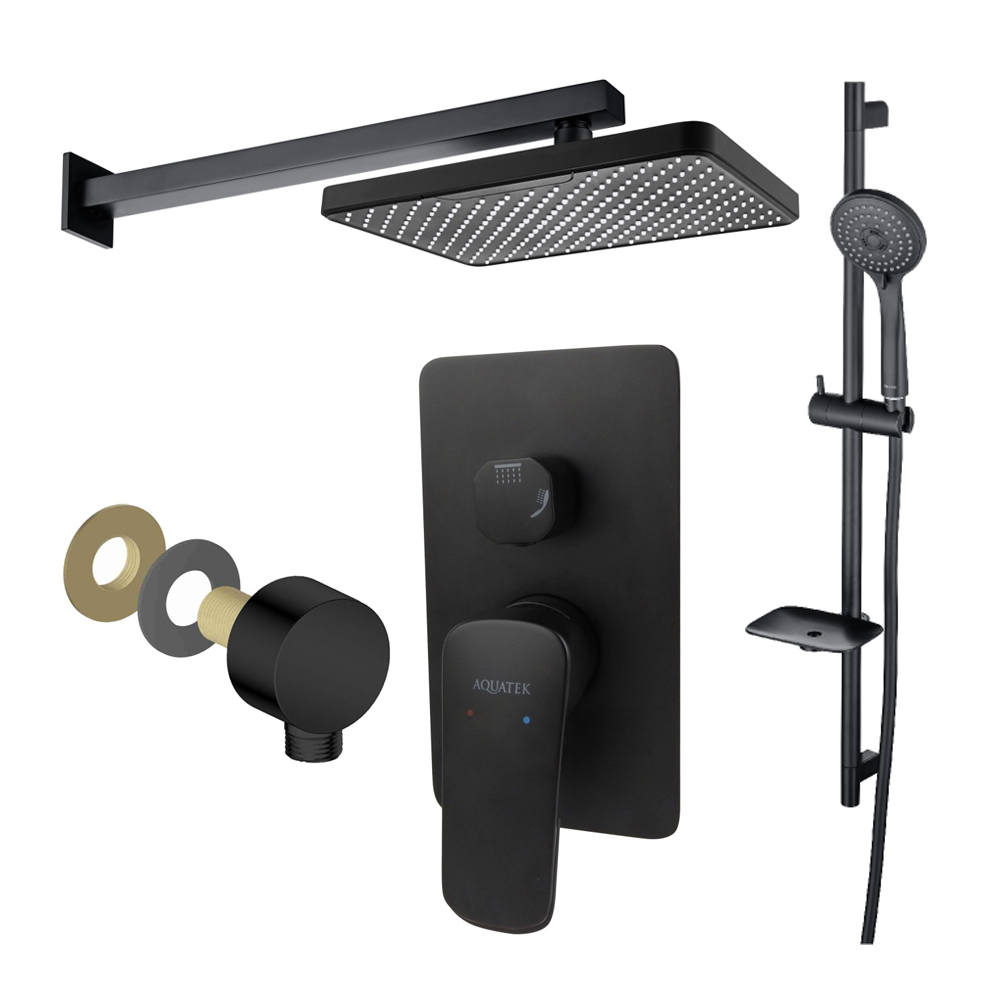 Душевой комплект 4 в 1 Aquatek Вега (AQ1046MB+AQ2081MB+AQ2454MB+AQ2011MB) черный матовый AQ1074MB