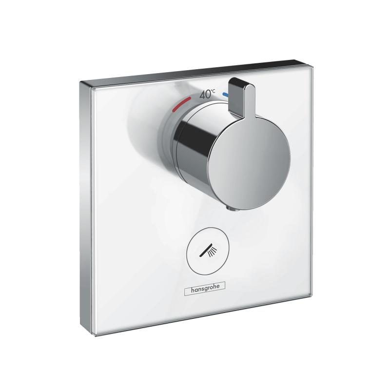 Термостатический смеситель Hansgrohe ShowerSelect Glass Highflow скрытого монтажа белый хром 15735400