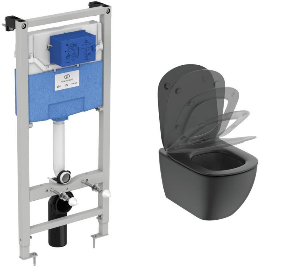 Комплект 3 в 1 Ideal Standard TESI Silk Black унитаз T0079V3, сиденье T3527V3, инсталляция R020467 T3868V3