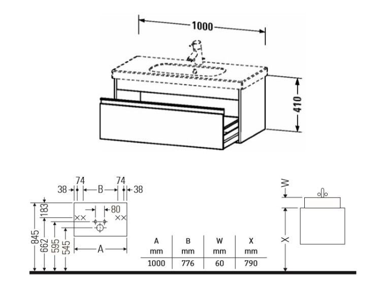 Тумба под раковину Duravit Ketho 1000x455x410 мм подвесная белый глянцевый KT666802222