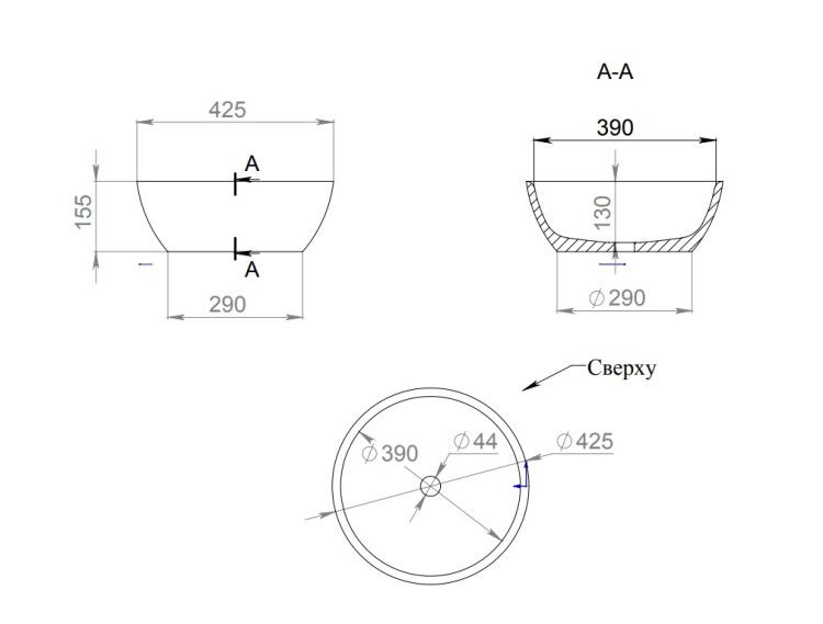Раковина накладная Salini ALDA 02 425x425x155 мм матовая RAL 5001 1102210MFRAL5001matt