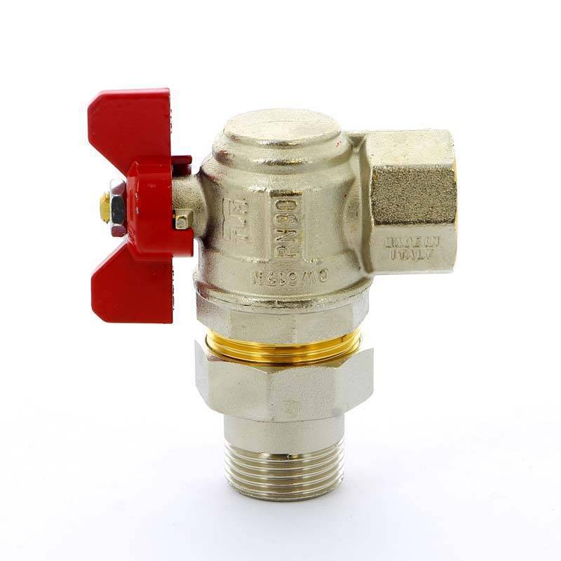 Кран шаровой Tiemme угловой НВ с разъемным соединением для коллектора бабочка 1 2120006