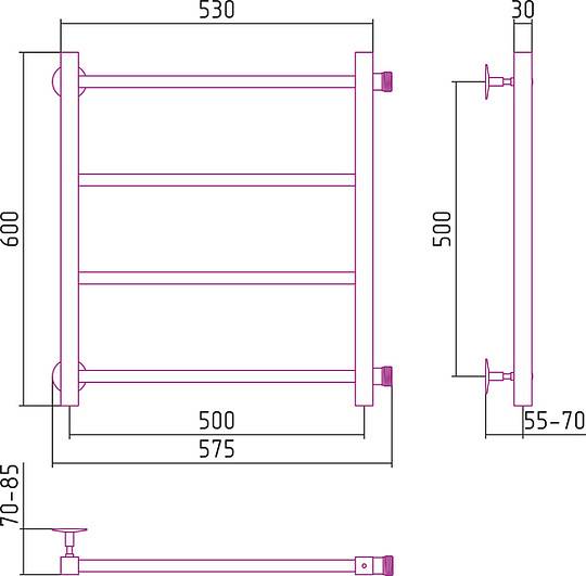 Полотенцесушитель водяной Стилье Версия-КБ 57.5x60 см без покрытия 00630-5050