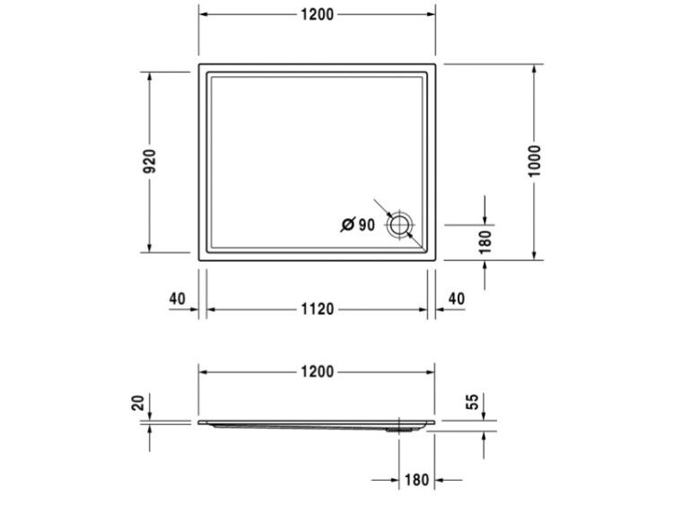 Душевой поддон Duravit Starck Slimline 1200x1000 мм прямоугольный с антислипом белый 720123000000001