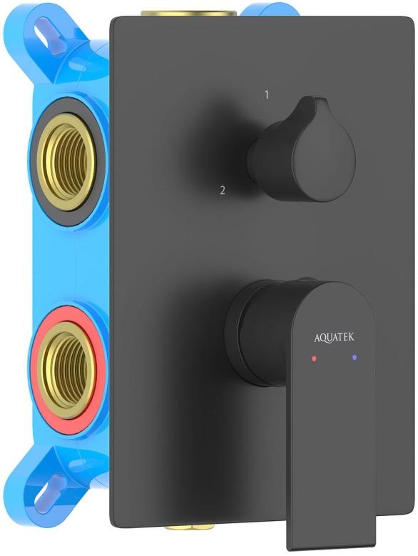 Смеситель для ванны Aquanet ЛИРА скрытого монтажа 3 режима (внешняя и скрытая часть) матовый черный AQ1447MB