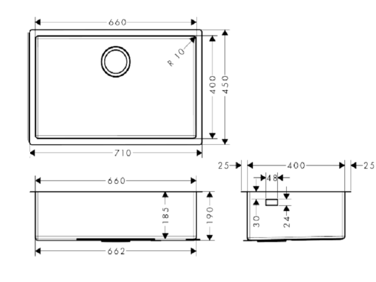 Мойка для кухни hansgrohe S71 710x450 мм под столешницу нержавеющая сталь 43428800