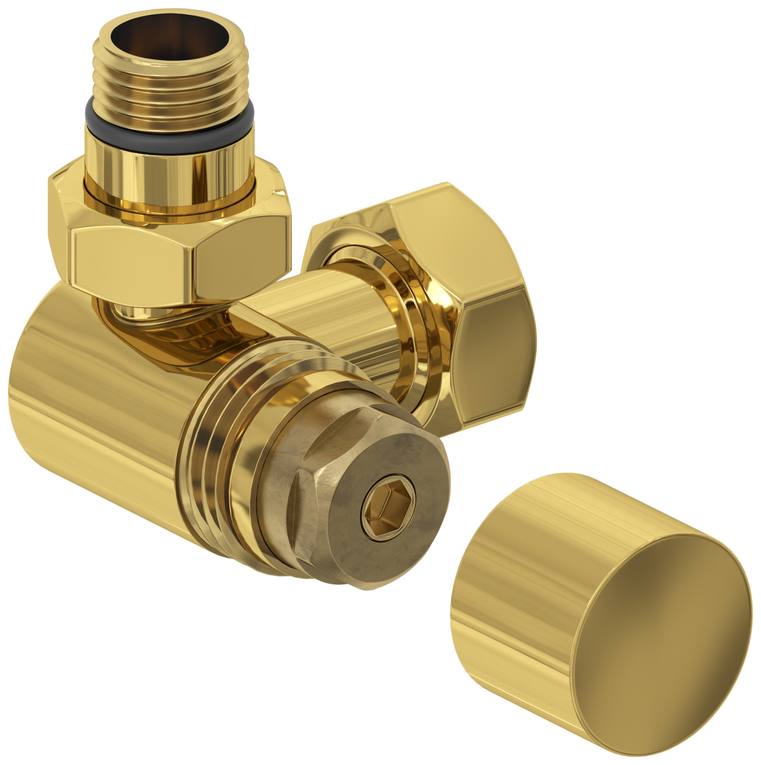 Вентиль регулировки температуры Сунержа 3D левый шестигранник НР G 1/2 - НГ G 3/4 золото глянец 03-1406-1234