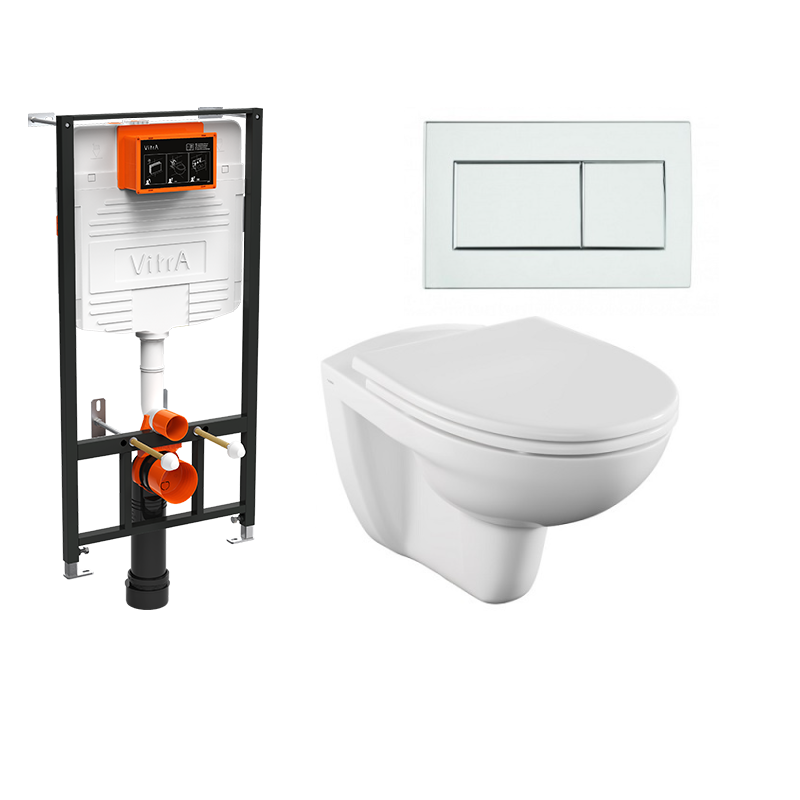 Комплект 4 в 1 VitrA Normus унитаз подвесной с инсталляцией и панелью хром глянец 9773B003-7206