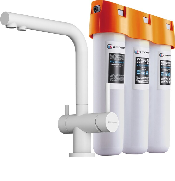 Смеситель для кухни OMOIKIRI Nagano-P белый с водоочистителем PURE DROP Lite 40548028P