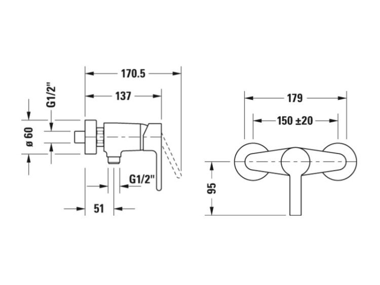 Смеситель для душа Duravit B.2 настенный хром B24230000010