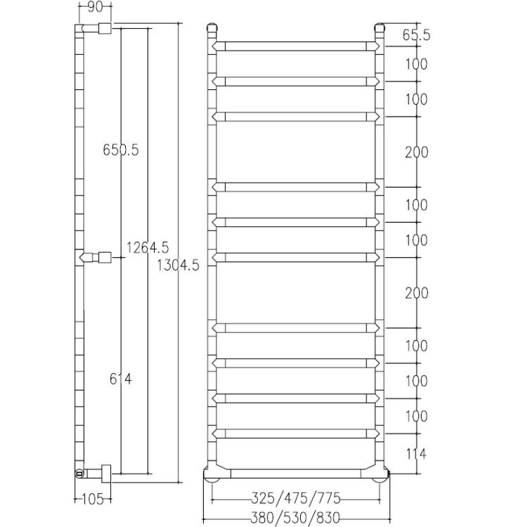 Полотенцесушитель электрический Margaroli Mini 830x1305 мм нижнее слева Box никель брашированный 5747711BNBleft