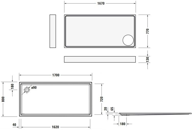 Душевой поддон Duravit Starck Slimline 1700x800 мм прямоугольный белый 720239000000000