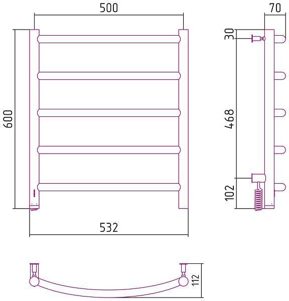 Полотенцесушитель электрический Сунержа Галант 4.0 600x500 мм левый темный титан муар 15-0830-6050