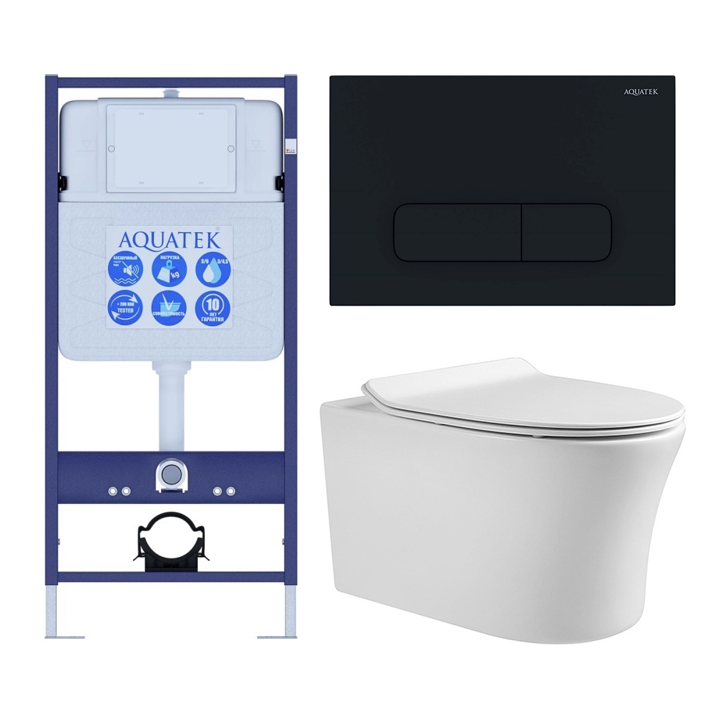 Комплект инсталляции 4 в 1 AQUATEK НИКА-017 (рама INS-0000012, крепеж KKI-0000002, клавиша KDI-0000017, унитаз AQ2009-00 soft-close) INS-0000012/KKI-0000002/KDI-0000017/AQ2009-00