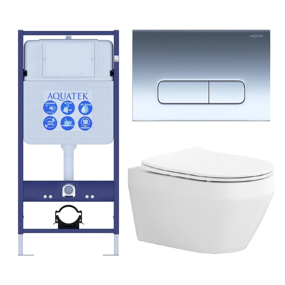 Комплект инсталляции 4 в 1 AQUATEK Лея (рама Standard INS-0000012, крепеж KKI-0000002, клавиша KDI-0000016, унитаз AQ1199-00 soft-close) ЛЕЯ cm-016 4в1