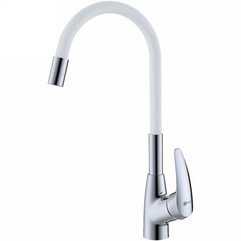 Смеситель для кухни Lemark Linara с гибким изливом хром/белый LM0415C-White