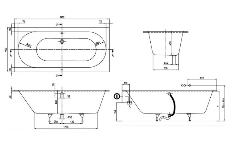 Ванна Villeroy & Boch Oberon 1900x900 мм Stone White UBQ199OBE2VRW