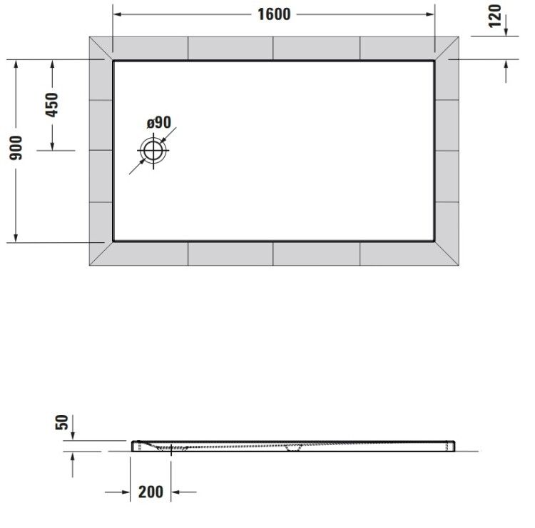 Душевой поддон Duravit Tempano 1600x900x50 мм белый 720208000000000