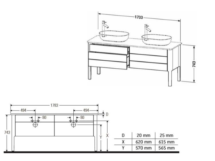 Тумба для консоли Duravit Luv напольная 1733x570x743 мм каменно-серый шелковисто-матовый LU9567B9292