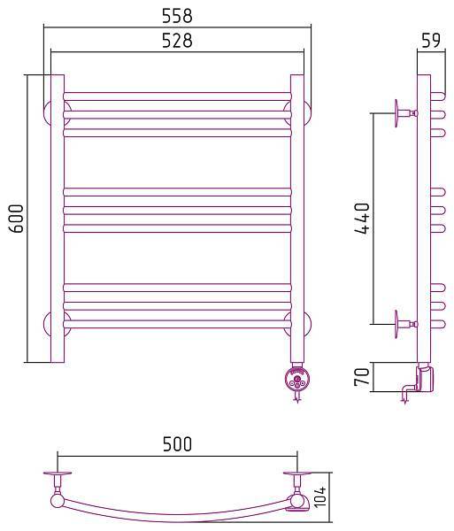 Полотенцесушитель электрический Стилье Формат 10 50x60 см без покрытия 00510-6050