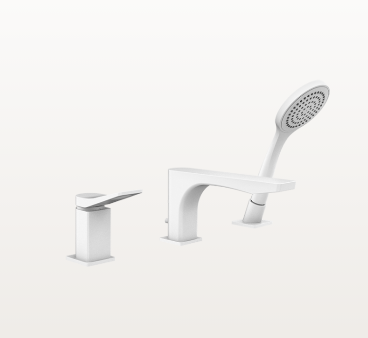 Смеситель для ванны и душа, Gessi, Rilievo, на борт ванны, цвет-белый матовый