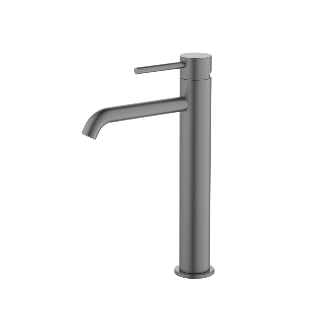 Смеситель для раковины высокий Aquanet Europa 215 мм без донного клапана оружейная сталь AQ1304BGM