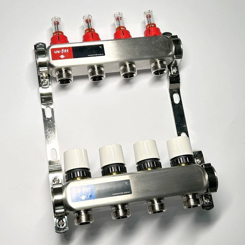 Коллекторная группа 1 x 4 выхода 3/4 STOUT с расходомерами из нержавеющей стали без концевых групп 450W4304