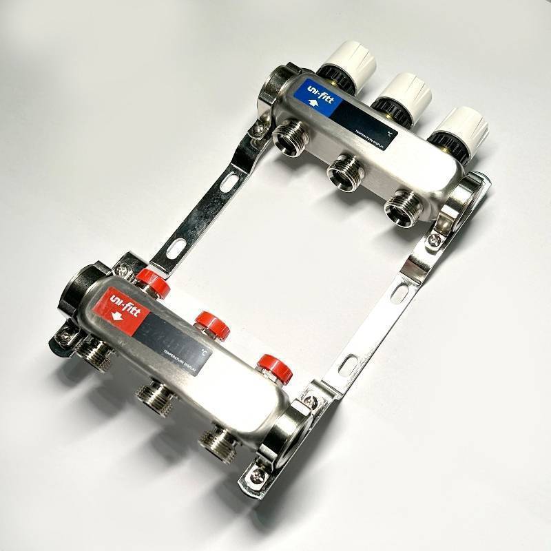 Коллекторная группа 1 x 3 выхода 3/4 STOUT с балансировочными клапанами из нержавеющей стали без концевых групп 451W4303