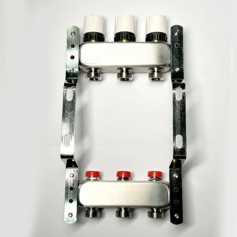 Коллекторная группа 1 x 3 выхода 3/4 STOUT с балансировочными клапанами из нержавеющей стали без концевых групп 451W4303