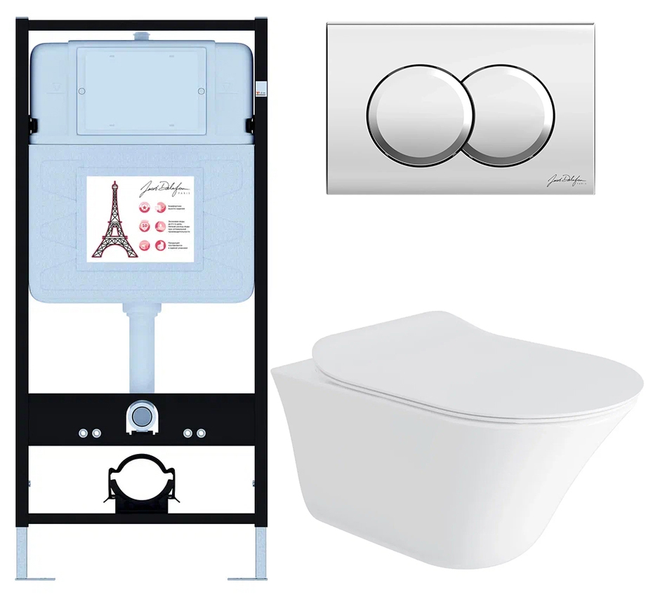 Комплект унитаз с инсталляцией Jacob Delafon Vive сиденье микролифт панель хром E28079RU-CP
