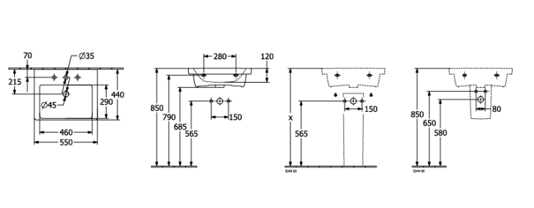 Раковина Villeroy & Boch Subway 3.0 550x440 мм без отверстия для смесителя 4A705801