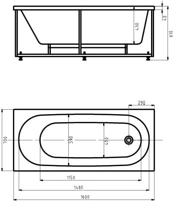 Ванна акриловая Triton Оберон 160х70 см с экраном слив справа OBR160-0000041