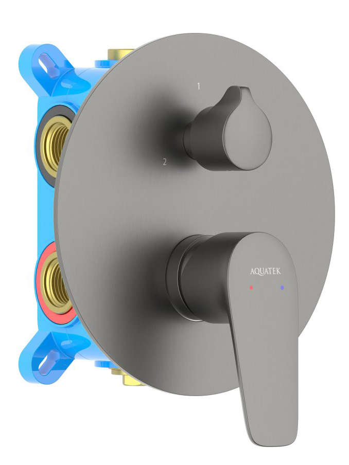 Смеситель для ванны Aquanet Бетта скрытого монтажа 3 режима оружейная сталь AQ1147BGM