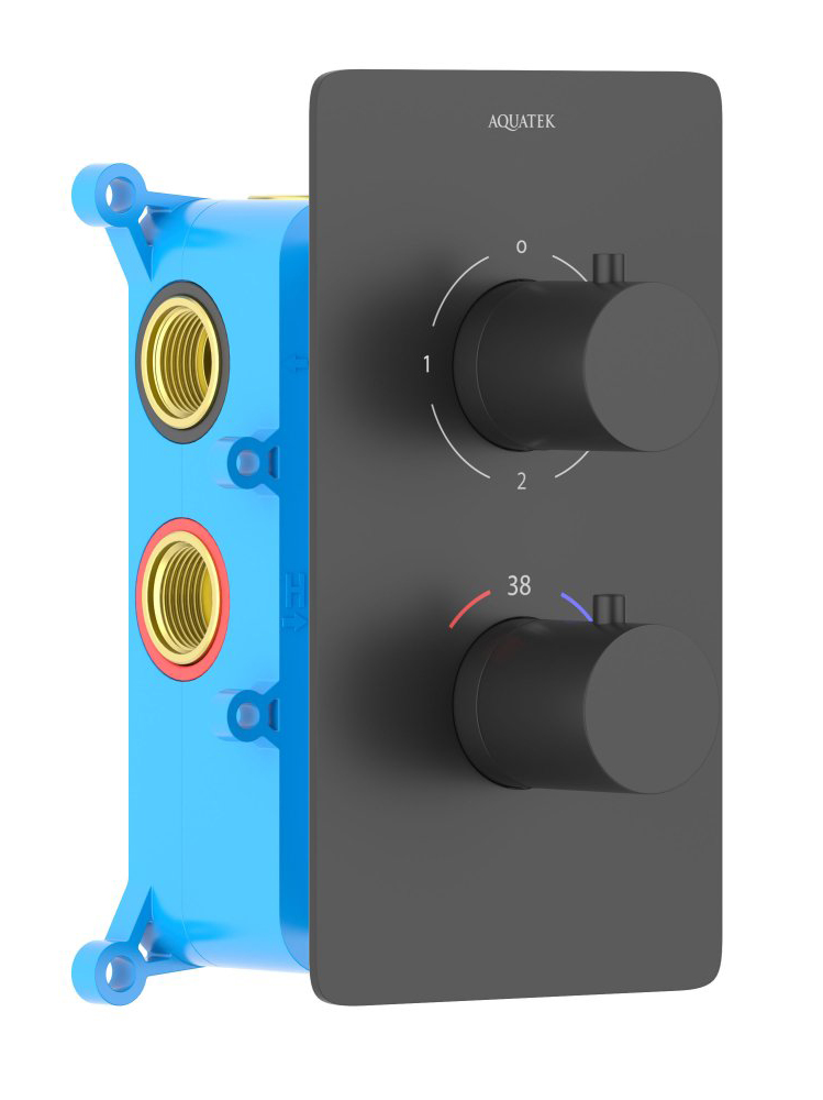 Смеситель термостатический для ванны Aquanet Европа 3 режима комплект со скрытой частью матовый черный AQ1393MB