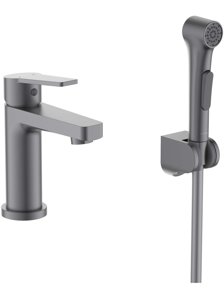 Смеситель для раковины Aquanet Лугано 106 мм с гигиеническим душем оружейная сталь AQ1712BGM