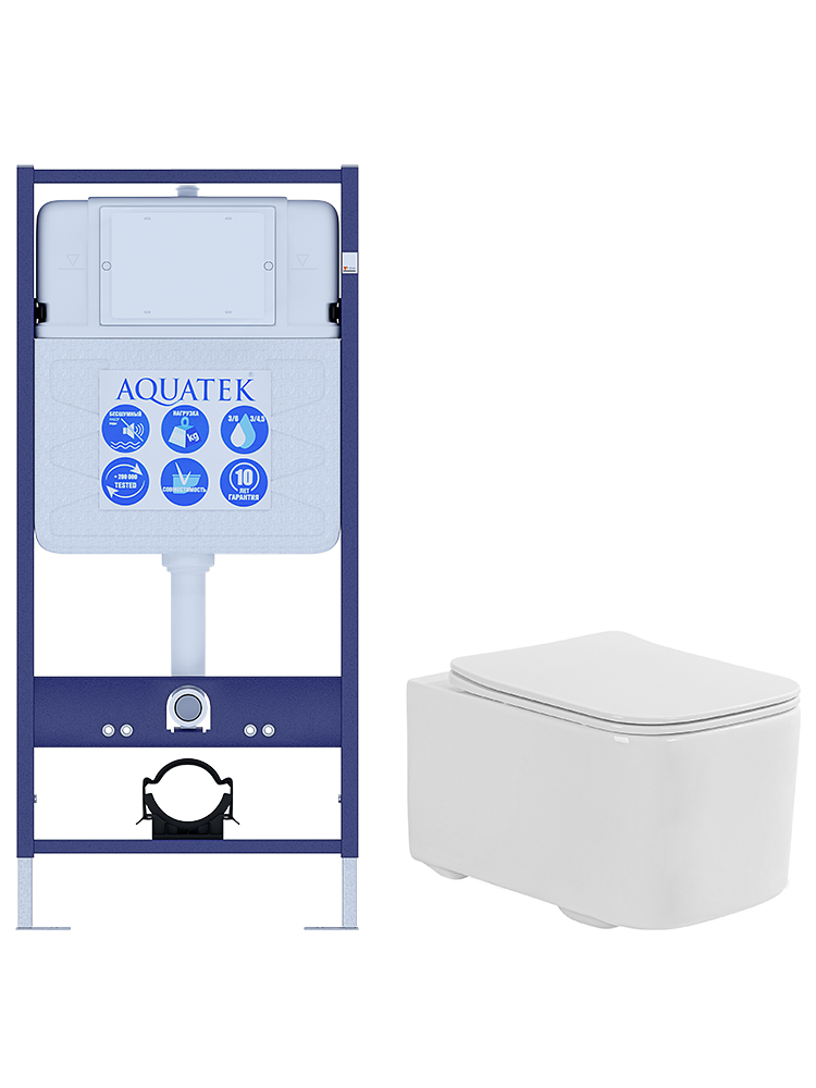 Комплект инсталляция AQUATEK Standard INS-0000012 и унитаз КВАДРО AQ1515T-00 без клавиши КВАДРО-T