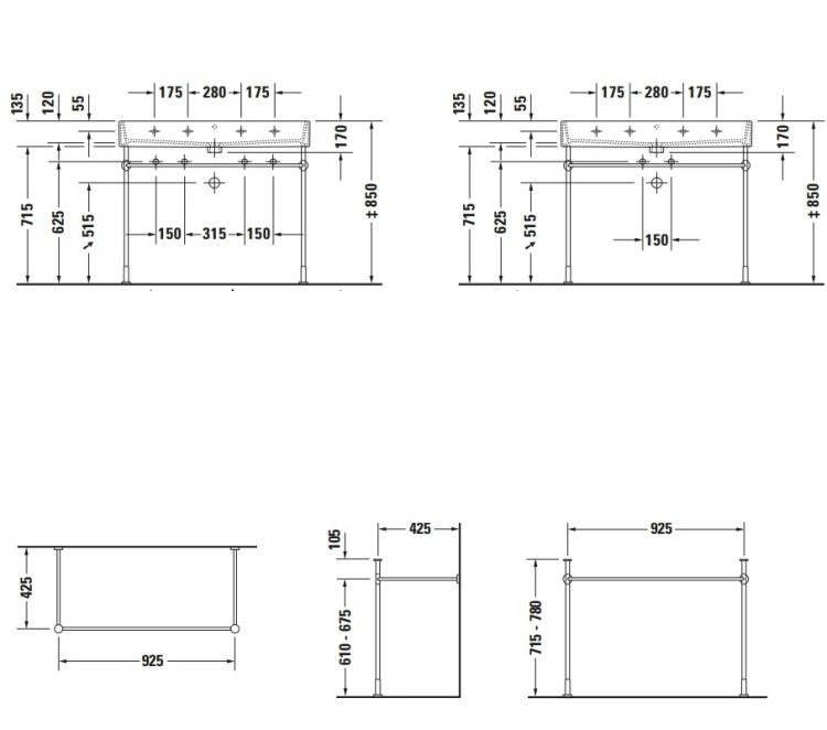 Консоль-полотенцедержатель Duravit Vero 925x425x780 мм хром 0030671000