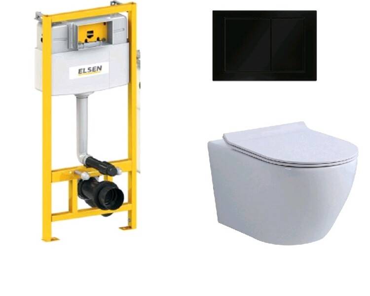 Комплект ELSEN E05 унитаз подвесной 360x530x360 мм инсталляция и клавиша черный матовый EIN5001120E05blackmatt817B2Set