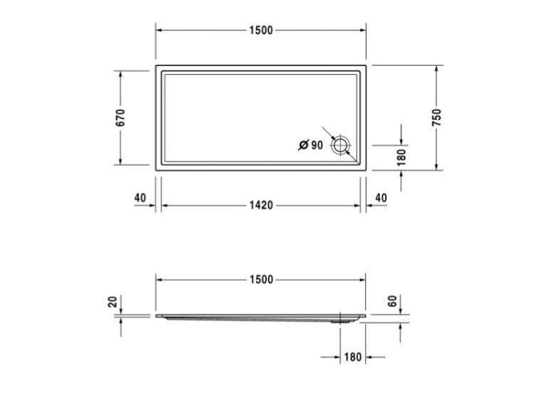 Душевой поддон Duravit Starck Slimline 1500x750 мм прямоугольный белый 720128000000000