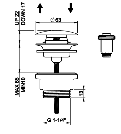 Донный клапан Gessi Technical Accessories Stop&Go 1 1/4 цвет Copper Brushed PVD 01421708