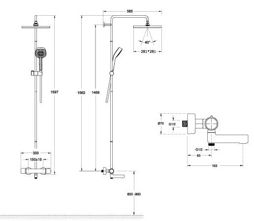 Душевая колонна термостатическая Jacob Delafon Atom со смесителем для ванны E26238-CP